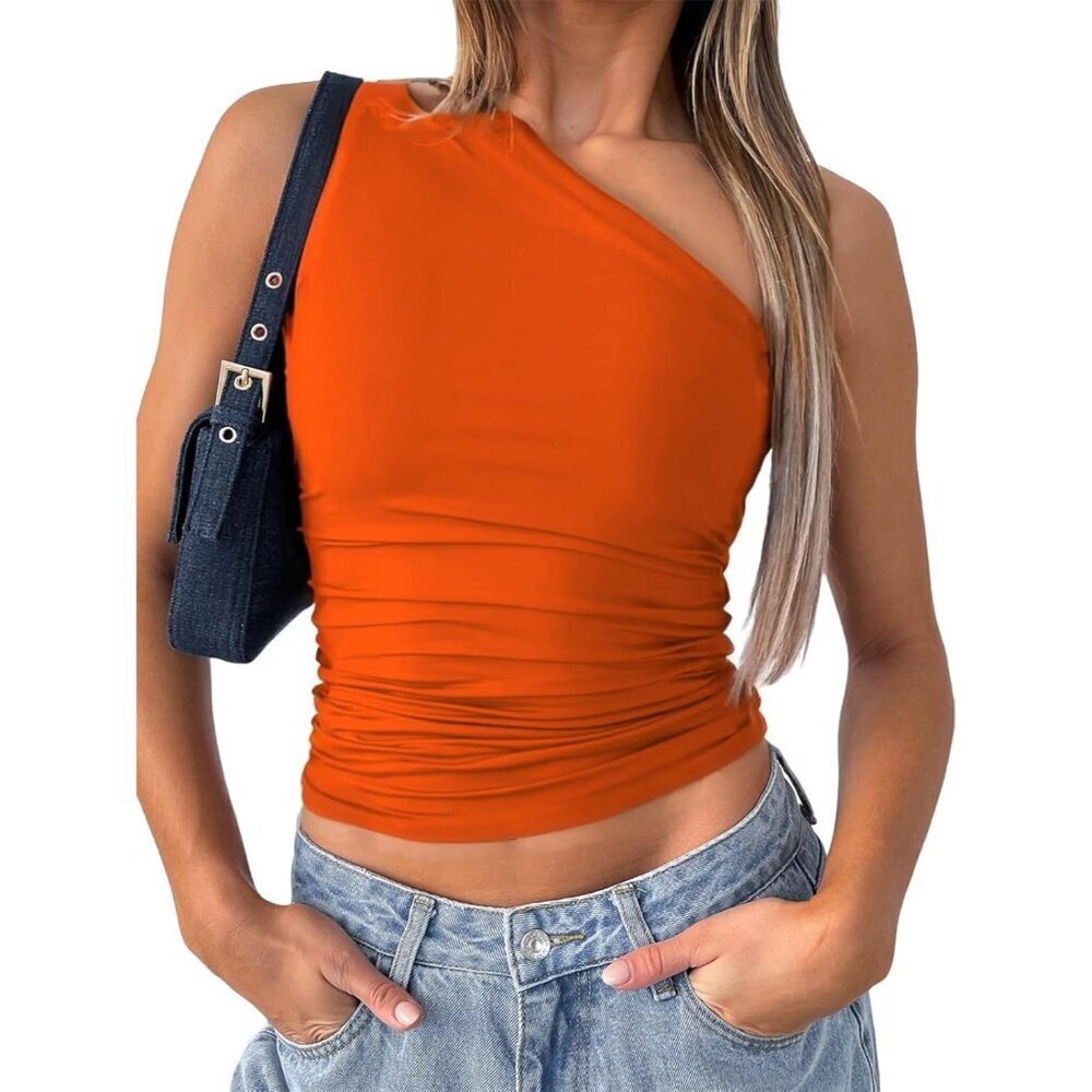 Women One Shoulder Crop Tank Top Slim Fit Sleeveless Summer Y2K Casual